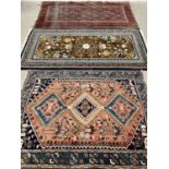 EASTERN STYLE RUGS (3) - to include a blue and brown ground Indian example with "Tibetan Refugee