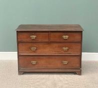 VINTAGE STAINED OAK CHEST - having two small over two long drawers, with pierced brass backplates