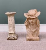 RE-CONSTITUTED STONE & ALABASTER TYPE GARDEN ORNAMENTS (2) - to include a small decorative column
