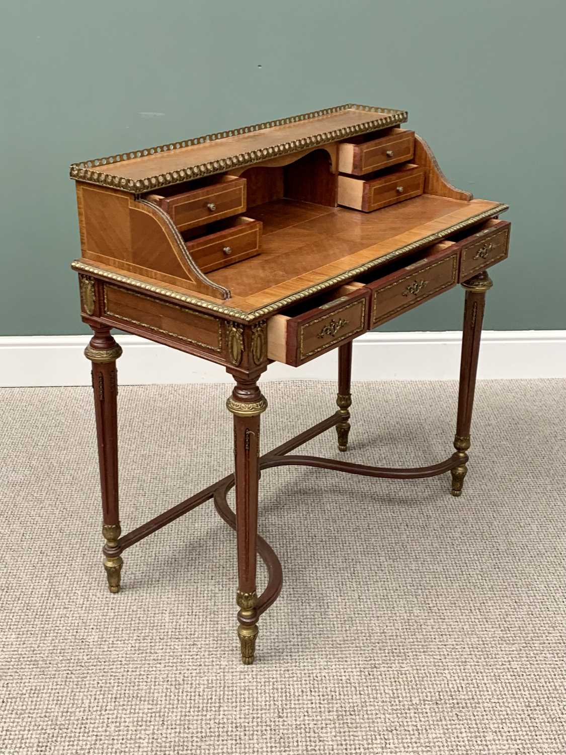 EMPIRE STYLE WRITING DESK - having various wood veneers and crossbanding with numerous gilt metal - Image 2 of 3