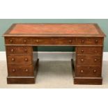 VICTORIAN MAHOGANY TWIN PEDESTAL DESK - the top with inset gilt tooled leather skiver over three