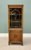 NEATLY PROPORTIONED VINTAGE OAK BOOKCASE - single glazed upper door with beaded detail over a
