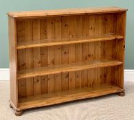 MODERN PINE SERPENTINE FRONT BOOKCASE - with fixed interior shelving, 108cms H, 139cms W, 29cms D