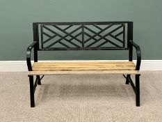 MODERN BOX SECTION STEEL & WOODEN SLATTED GARDEN BENCH - 83cms H, 121cms W, 55cms D