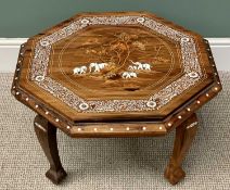 INDIAN ROSEWOOD COFFEE TABLE - with bone and marquetry inlays, 37cms H, 68 x 68cms top