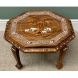 INDIAN ROSEWOOD COFFEE TABLE - with bone and marquetry inlays, 37cms H, 68 x 68cms top