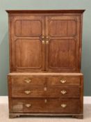 ANTIQUE OAK HANGING PRESS CUPBOARD - two door upper section with original interior hanging hooks