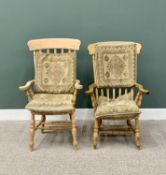 LADY'S & GENT'S MODERN PINE FARMHOUSE ARMCHAIRS - near matching in design with upholstered soft