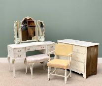 PAINTED BEDROOM FURNITURE (4) - to include a French style triple mirrored dressing table, 153cms H