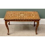 INDIAN BONE INLAID HARDWOOD COFFEE TABLE - 42cms H, 77cms L, 44cms W