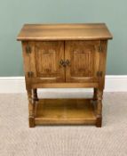 GOOD REPRODUCTION OAK TWO DOOR HUTCH CUPBOARD - having twin opening doors with carved linenfold