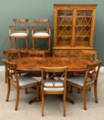 EXCELLENT TWELVE PIECE YEW WOOD DINING ROOM SUITE - comprising bookcase/display sideboard having