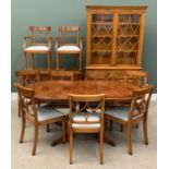 EXCELLENT TWELVE PIECE YEW WOOD DINING ROOM SUITE - comprising bookcase/display sideboard having