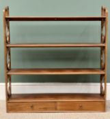 REPRODUCTION MAHOGANY WALL HANGING DISPLAY RACK - having pierced detail to the sides, with three