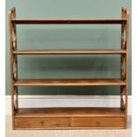 REPRODUCTION MAHOGANY WALL HANGING DISPLAY RACK - having pierced detail to the sides, with three