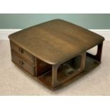 ERCOL COFFEE TABLE TROLLEY - with two drawers, 39cms H, 80 x 80cms top