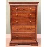 WILLIS & GAMBIER REPRODUCTION HARDWOOD CHEST - having five opening drawers with turned wooden knobs,