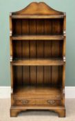 QUALITY REPRODUCTION OAK WATERFALL BOOKCASE - having a shaped top back rail over three various sized