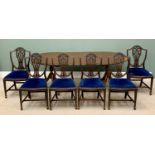 GOOD QUALITY SHERATON STYLE EXTENDING DINING TABLE & SIX CHAIRS - the crossbanded mahogany table