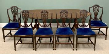 GOOD QUALITY SHERATON STYLE EXTENDING DINING TABLE & SIX CHAIRS - the crossbanded mahogany table