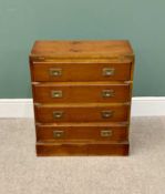 REPRODUCTION YEW WOOD CAMPAIGN STYLE CHEST - having four drawers and a flip over top, brass banded