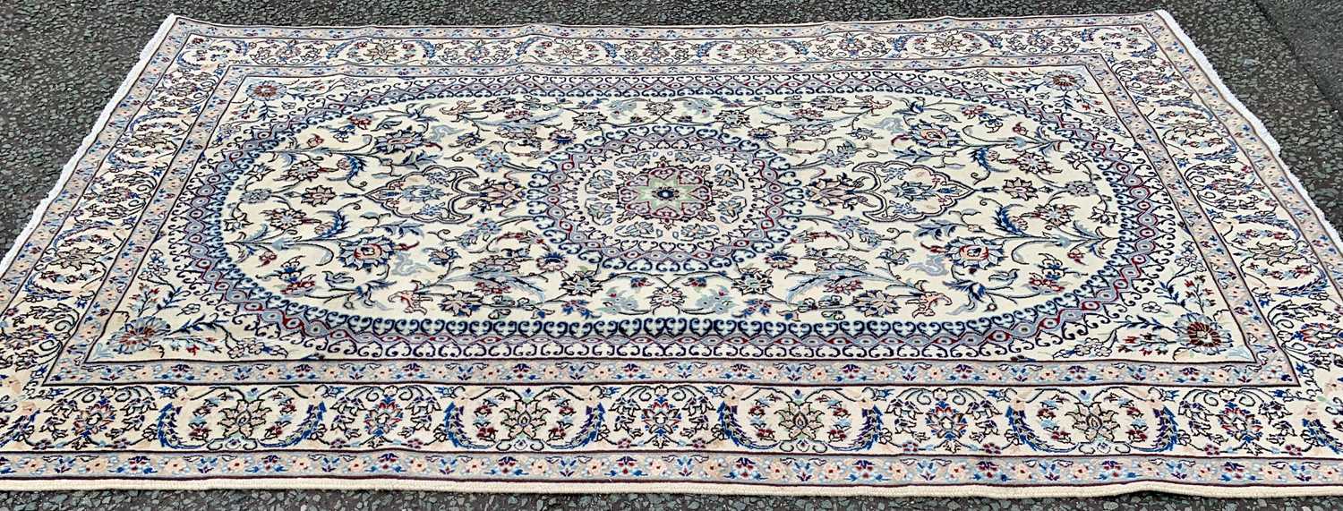 FINE NAIN RUG, cream ground with extensive floral pattern, the central block having a traditional - Image 2 of 3