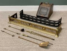 ANTIQUE & LATER FIREPLACE GOODS, to include a Regency-style brass fender, 22cms H, 131cms W, 35cms