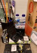 PARCEL OF GARDEN TOOLS, to include three-section ladder, Paint Pod Roller System kit and paint, long