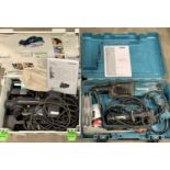 CASED ELECTRIC POWER TOOLS including a Makita rotary hammer drill, product code HR2470T and a