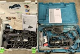 CASED ELECTRIC POWER TOOLS including a Makita rotary hammer drill, product code HR2470T and a