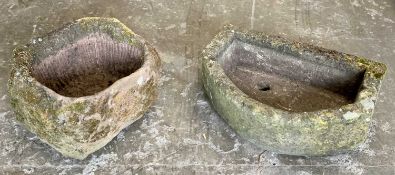 TWO STONEWARE GARDEN TROUGHS / PLANTERS, 20cms H, 53cms W, 38cms D and 24cms H, 42cms W, 35cms D