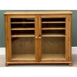 REPRODUCTION PINE ANTIQUE-STYLE TWO-DOOR GLAZED CABINET / BOOKCASE, rounded corners, interior