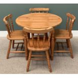 MODERN PINE CIRCULAR TOP KITCHEN TABLE & FOUR FARMHOUSE-STYLE CHAIRS, 75cms H, 89cms Diam (the