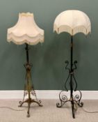 TWO VICTORIAN ADJUSTABLE LAMP STANDS - CONVERTED FOR ELECTRICITY, including a brass example with Art