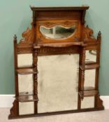 EDWARDIAN MAHOGANY OVERMANTEL MIRROR, eight individual shaped and other mirrors, inset to a carved