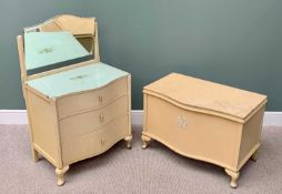 PAINTED VINTAGE BEDROOM FURNITURE x 2, to include a mirrored dressing chest of three drawers with