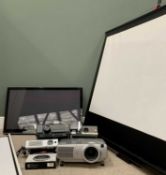 VISUAL ENTERTAINMENT EQUIPMENT including 2 x roll up screens, Hitachi CP-SX1350 multimedia projector