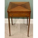 MAHOGANY ENVELOPE GAMES TABLE swivel top with baize lined interior and dished counter trays above