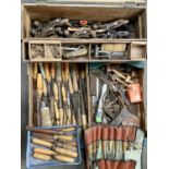 VINTAGE & LATER WOODWORKING TOOLS to include a wooden chest of Stanley and other planes, large