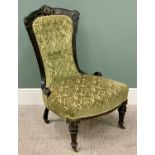 VICTORIAN EBONISED & AESTHETIC- STYLE LADY'S SALON CHAIR, having buttonback upholstery, on turned