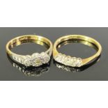 18CT GOLD & PLATINUM DIAMOND RINGS (2) - the first having an inline claw set row of five small