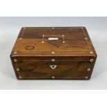 ROSEWOOD WORKBOX - with fitted interior and mother of pearl detail, 12 x 28 x 20cms