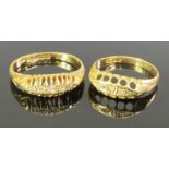 BIRMINGHAM 18CT GOLD 5 STONE DIAMOND RINGS (2) - both having inline rows of small diamonds in