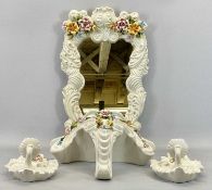 CAPODIMONTE WALL FURNISHING SET - to include candle wall sconces, mirror and a wall shelf, the