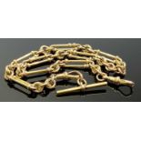 FULLY STAMPED 9CT GOLD FETTER LINK ALBERT WATCH CHAIN - with two dog clips and T bar, 43cms
