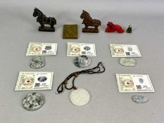 MODERN CHINESE CARVED HARDSTONE GROUP OF COLLECTABLES - to include two horse figurines, 8 x 7cms,