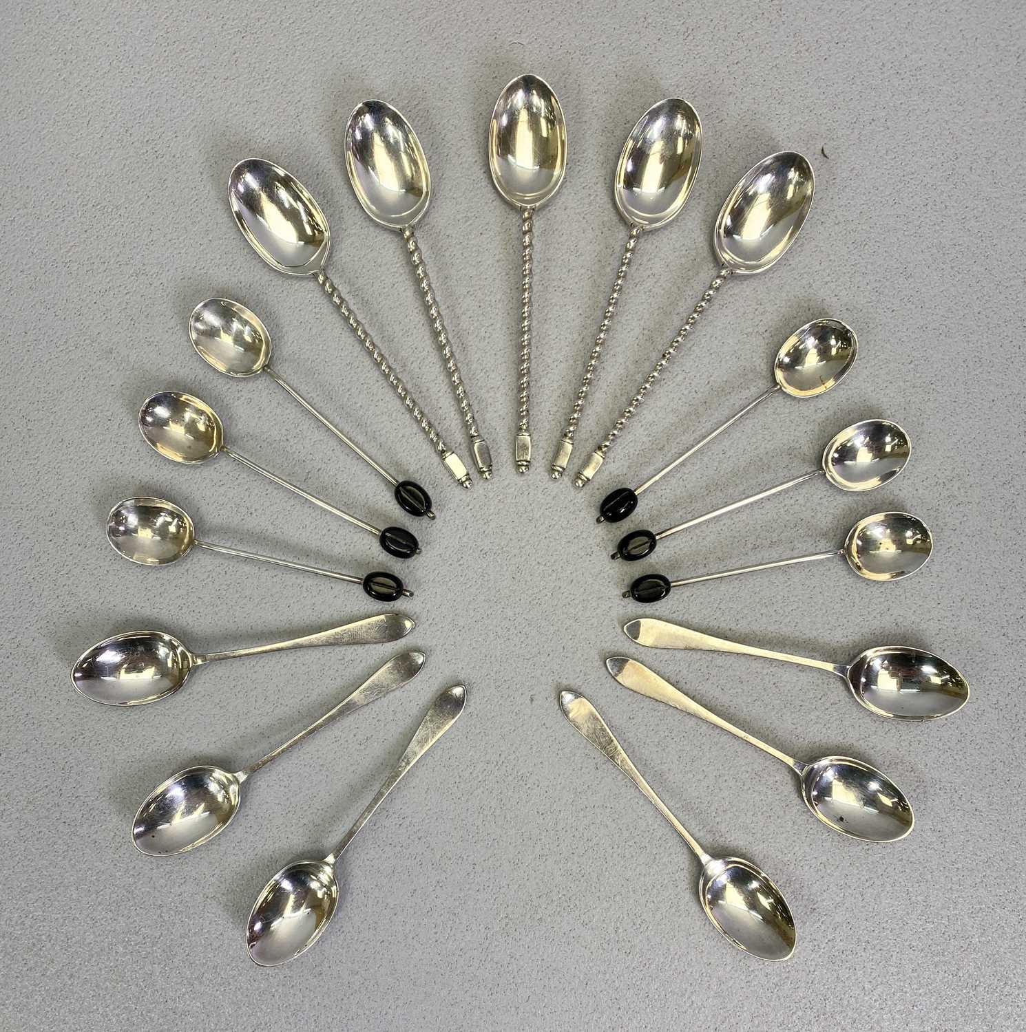 SHEFFIELD SILVER TEA/COFFEE SPOONS - two sets of six and a set of five to include a plain format set