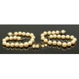 LADY'S CULTURED PEARL JEWELLERY GROUP - to include a 20cms L bracelet of 21 knotted pearls with 18ct