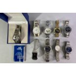 GENT'S STAINLESS STEEL BRACELET FASHION WATCHES (9) - various makers including Seiko, Fossil,