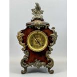 LOUIS XV STYLE MANTEL CLOCK - the metal case painted to resemble Boulle and with Rococo style gilded
